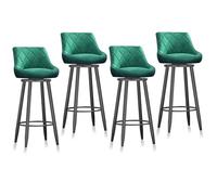 RiouPsithuric Set of 4 Swivel Bar Stools, Velvet Armless Counter Height Chairs with Back, Black Frame Kitchen Island Seating for Pub, Dining Room, Living Room - Green