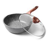 RIOVARM 24 cm Nonstick Deep Frying Pan with Lid, Omelette Pan for Induction Hob, 9.5 inch PFOA Free Skillet with Granite Coating, Small Egg Pans, Ergonomic Handle, Camping Pan Suitable for All Stoves