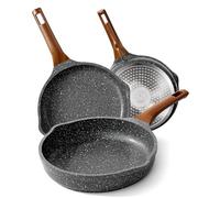 RIOVARM Non Stick Frying Pan Set for Induction Hob, Non Toxic Frying Pans 20cm 24cm 28cm, Skillet Pans, Small Egg Pan, Omelette Pan, Cooking Pans with Granite Coating, PFOA Free Cookware Set