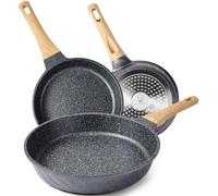 RIOVARM Non Stick Frying Pan Set for Induction Hob, Non Toxic Frying Pans 20cm 24cm 28cm, Skillet Pans, Small Egg Pan, Omelette Pan, Cooking Pans with Granite Coating, PFOA Free Cookware Set