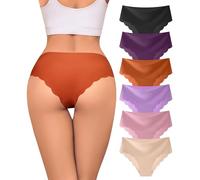 Riozz Sexy Seamless Underwear Wave Edge No Show Bikini Panties V-waist Ice Silk Hipster Lady Cheeky Invisibles Briefs 6 Pack, Multicolor-01, S