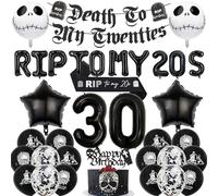 Rip 20s Birthday Decorations Balloons - 35 Pcs RIP To My 20s Banners Skull Number 30 Foil Balloon Sash Star Aluminum Foilballoon Cake Toppers For My Youth Funny Thirty Birthday