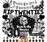 Rip 20s Birthday Decorations Balloons - 43 Pcs Death To My 20s Party Supplies Including Banners Skull Background Number 30 Foil Balloon Cake Cupcake Toppers for My Youth Funny Thirty Birthday