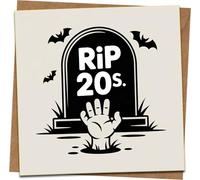 RIP 20s Funny 30th Birthday Card - Halloween Tombstone Design with Zombie Hand & Bats - 145mm x 145mm Square Greeting Card with Kraft Envelope - Humorous Card for Him or Her
