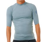 RIP CURL Mens Dawn Patrol Performance UPF Short Sleeve Rash Vest Top - Mineral Blue - UV Sun Protection and SPF