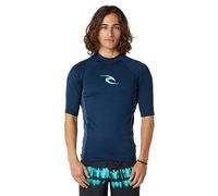 RIP CURL Mens Waves UPF Performance Short Sleeve Rash Vest Top - Dark Navy - UV Sun Protection and SPF Properties