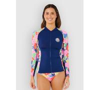 Rip Curl Party Wave Upf Long Sleeve Full Zip Rash Guard Blue XS Woman