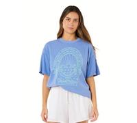 Rip Curl Women's Heritage Crew Neck Short Sleeve T-Shirt Tee, Cornflower Blue Hotel Malibu, M