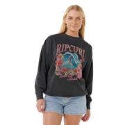 Rip Curl Women's Sunset Relaxed Pullover Crew Fleece Sweatshirt Sweater, Washed Black 253 Summer Classic, Medium