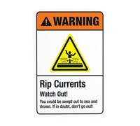 Rip Currents Watch Out You Could Be Swept Out To Sea Metal Warning Sign with Easy Install for Indoor Outdoor Security, Business Office Home Garden Street Decor 20 x 30 cm