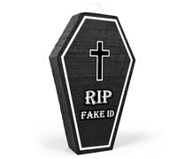 Rip Fake id Small Coffin Shape Black Cute Piñata,Happy 21st Birthday Decoration, 18th 19th 20th HBD Party Supplies Table Centerpieces Photo Prop