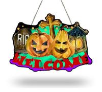 RIP Pumpkin Cross Halloween Sign - 7" x 10" Rustic Farmhouse Wall Decor with Jute Rope, Perfect for Halloween, Cottage, Home, Bedroom, Witch Theme, Spooky Seasonal Wall Art. - A02
