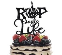 RIP Single Life Cake Topper, Skull Wedding Cake Decoration, Gothic Bachelorette Bridal Shower Party Decoration Supplies, Till Death Bride or Die Engagement Decor Black Glitter