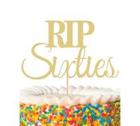 RIP Sixties Cake Topper - Glitter Golden 60th Birthday Cake Decorations, Goodbye/End of 60s Cake Pick (Sixties, Gold)