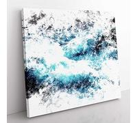 Rip Tide in Blue Watercolour Modern Canvas Wall Art Print Ready to Hang, Framed Picture for Living Room Bedroom Home Office Décor, 35x35 cm (14x14 Inch)
