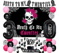 Rip to My 20s Birthday Decorations for Her, Death to My Twenties Backdrop, Banner, Cake Topper, Sash, Funeral for My Youth Funny Thirtieth 30th Birthday Party Supplies Black Pink