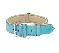 Riparo Genuine Leather, Adjustable K-9 Dog Collar with Additional Reinforcement (XL: 4.5 cm wide for 55.9-63.5 cm neck, aqua)