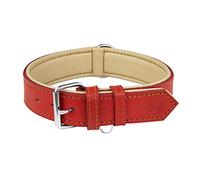 Riparo Genuine Leather Padded Dog Heavy Duty Adjustable Collar (L: 3.8CM Wide for 45.7CM - 53.3CM Neck, Red)