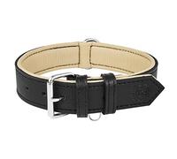 Riparo Genuine Leather Padded Dog Heavy Duty K-9 Adjustable Collar (L: 3.8CM Wide for 45.7CM - 53.3CM Neck, Black)