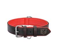 Riparo Genuine Leather Padded Dog Heavy Duty K-9 Adjustable Collar (XL: 4.5CM Wide for 55.9CM - 63.5CM Neck, Black/Red Thread)