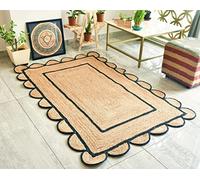 Ripaz Vogue Beige with Black Border scallop Design Jute Rug Hand Braided Rectangle Area Rug Door Mat (80 x 150 cm)