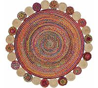Ripaz Vogue - Cotton With Jute Rug Circle Design Hand Braided Round Living Room Area Rug Room Mat (210 x 210 Cm (7 Feet Round Rug))
