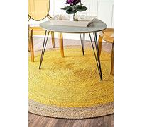 Ripaz Vogue -Hand Braided Natural Jute Rug Handmade Bodered Round Area Rug for Home Decor (120 x 120 cm (4 Feet Round), Yellow + Beige Border)
