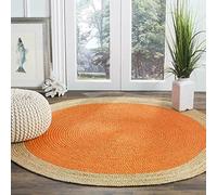 Ripaz Vogue -Hand Braided Natural Jute Rug Handmade Bodered Round Area Rug for Home Decor (210 x 210 cm (7 Feet Round), Orange + Beige Border)