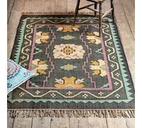 Ripaz Vogue - Handmade Wool Jute Kilim Rug - Traditional Flatweave Bohemian Carpet, Reversible Natural Fiber Rug for Living Room & Bedroom, 4x6 ft (120x180 cm)