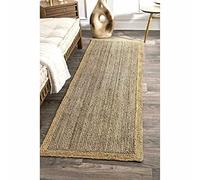 Ripaz Vogue - Jute Carpet Hand Braided Grey Beige Border Farmhouse Rectangle Area Rug For Hallway (75 x 360 cm)
