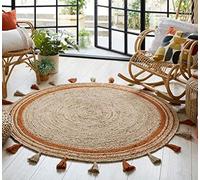 Ripaz Vogue - Jute Rug Beige with Orange Border Tussled Round Natural Hand Braided Designed Area Rug (180 x 180 cm)