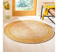 Ripaz Vogue -Jute Rug Natural Hand Braided Natural Fiber Handmade Area Carpet Decorative Rug (Round 210 cm Diameter, Beige + Yellow Border)