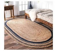 Ripaz Vogue - Jute Rug Natural Hand Braided Oval Shape Area Rug for Living Room, Hallway, Bedroom (60 x 360 cm (2x12 Feet), Beige + Black Line)