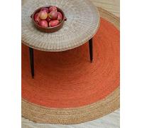 Ripaz Vogue Jute Rug Orange With Beige Border Hand Braided Round Area Rug For Home Decorativ (240 x 240 Cm (8 Feet Round))