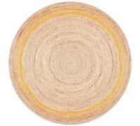 Ripaz Vogue - Jute Rug Round Area Rug Braided Rugs for Living Room, Bedroom, Kitchen, Hallway (Beige + Yellow Line, 300x300 cm)