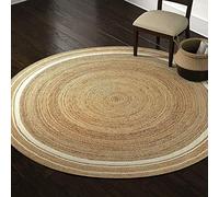 Ripaz Vogue Jute Rug Round Natural Hand Braided Bohemian style Area Rug For Living Room (Beige + White, 275 x 275 cm)