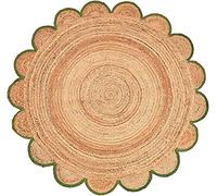 Ripaz Vogue - Natural Round Jute Rug Scallop Designer Collection Handmade Bohemian Braided Jute Area Rug (Colour 3, 150 x 150 Cm (5 Feet Round Rug))