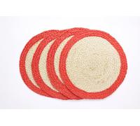 Ripaz Vogue - Round Placemats Natural Jute Fiber Handmade Rustic Look Table Top, Jute Placemats for Dining and Coffee Table (Beige with Red Border, 30 x 30 cm (Set of 4 Pcs))