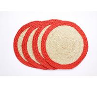 Ripaz Vogue - Round Placemats Natural Jute Fiber Handmade Rustic Look Table Top, Jute Placemats for Dining and Coffee Table (Beige with Red Border, 25 x 25 cm (Set of 6 Pcs))