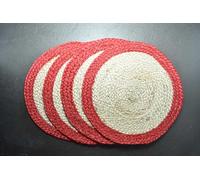 Ripaz Vogue - Round Placemats Natural Jute Fiber Handmade Rustic Look Table Top, Jute Placemats for Dining and Coffee Table (Beige with Red Border, 30 x 30 cm (Set of 6 Pcs))