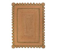 Ripaz Vogue Rug Jute Scallop Design Hand Woven Beige with Green Border Rectangle Runner Area Rug Hand Braided Rug for Living Room Decorative Look Rug (60 x 90 cm)
