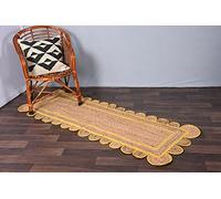 Ripaz Vogue Rug Round 100% Natural Jute Beige With Yellow Scallop Design Hand Woven Farmhouse Jute Area Rug for Home Decor (60 x 120 cm (2x4 Feet))