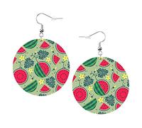 Ripe Watermelon Earrings Watermelon Seeds Round Shape Leather Earring Lightweight Dangle Women Girls Jewelry Perfect For Everyday Wear
