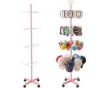 Ripeng 1 Pcs Retail Display Stand Rotating Spinner Display Rack Adjustable Jewelry Stand with Wheels for Keychains Earrings Craft Shows Vendor Events & Stores Accessories (4 Tier,Pink)