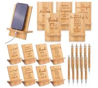 Ripeng 10 Set Christmas Employee Appreciation Gifts Bulk Bamboo Phone Stands with Ballpoint Pens for Desk Office Workers Thank You Gift for Employee Coworker Volunteer Nurse Teacher (Assorted Variety)