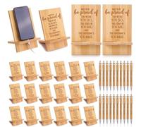 Ripeng 20 Set Christmas Employee Appreciation Gifts Bulk Bamboo Phone Stands with Ballpoint Pens for Desk Office Workers Thank You Gift for Employee Coworker Volunteer Nurse Teacher (Single)