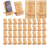 Ripeng 36 Pcs Employee Appreciation Gifts Bamboo Phone Stand Bulk, Proud | Inspirational Cellphone Holders, Christmas Thank You Gifts, Nurses Teachers Coworker Team Staff Rewards, with Charging Hole
