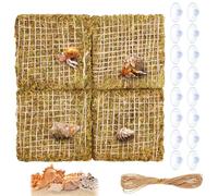 Ripeng 4 Pcs 6 Inch Hermit Crab Climbing Wall Adjustable Reptile Decor with 16 Suction Cups Hook and 1 Hemp Rope for 10 Gallon Tank Hermit Crab Supplies Fish Tank Decorations Climbing Toy