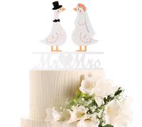 Ripeng Goose Couple Wedding Cake Topper Acrylic Silly Goose Figures Mr. & Mrs. Wedding Cake Topper for Weddings Bride & Groom Engagement Anniversary Funny Couple Statue Desk Decoration