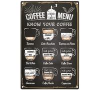 Ripeng Know Your Coffee Menu Sign 12 x 8 Inch Metal Vintage Coffee Bar Wall Decor Accessories for Kitchen Wall Home Farmhouse Shelf, Black